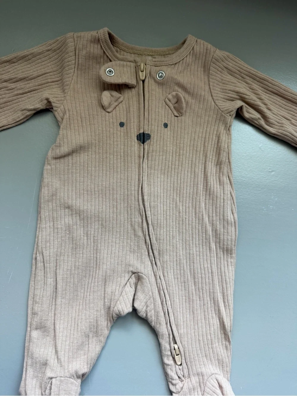 Neutral Beige Ribbed Footed One-Piece